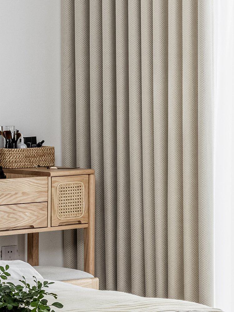 日式2021年新款客厅飘窗北欧简约现代轻奢纯色全遮光棉麻窗帘定制