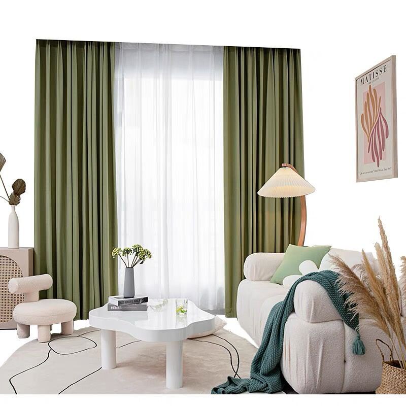 轻奢美式豆蔻抹茶绿丝绒窗帘布加厚遮光卧室北欧简约客厅飘窗定制