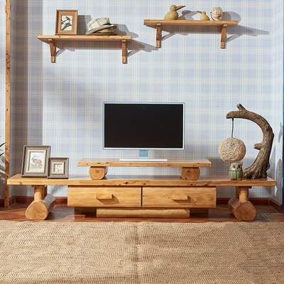 全实木带抽电视柜柏木客厅储物原木环保现代中式民宿创意x家具定