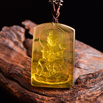孤品天然黄水晶普贤o菩萨本命佛生肖属龙蛇吊坠项链守护神男款