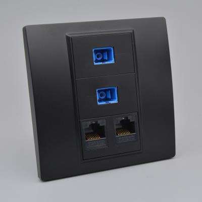 线86型黑色网双孔sc光纤网络插座光钎免打线2位网线网口暗装 面