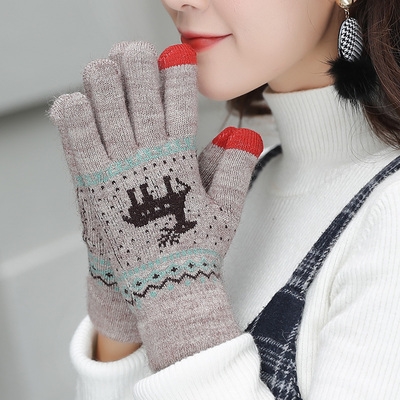骑手套保暖用女版学生韩冬季毛线冬天圣诞触屏加厚女生