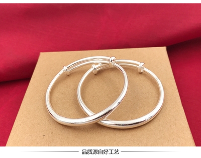 孩子999纯银手镯子男女宝宝光面实心小孩婴儿童银饰品送满m月礼物