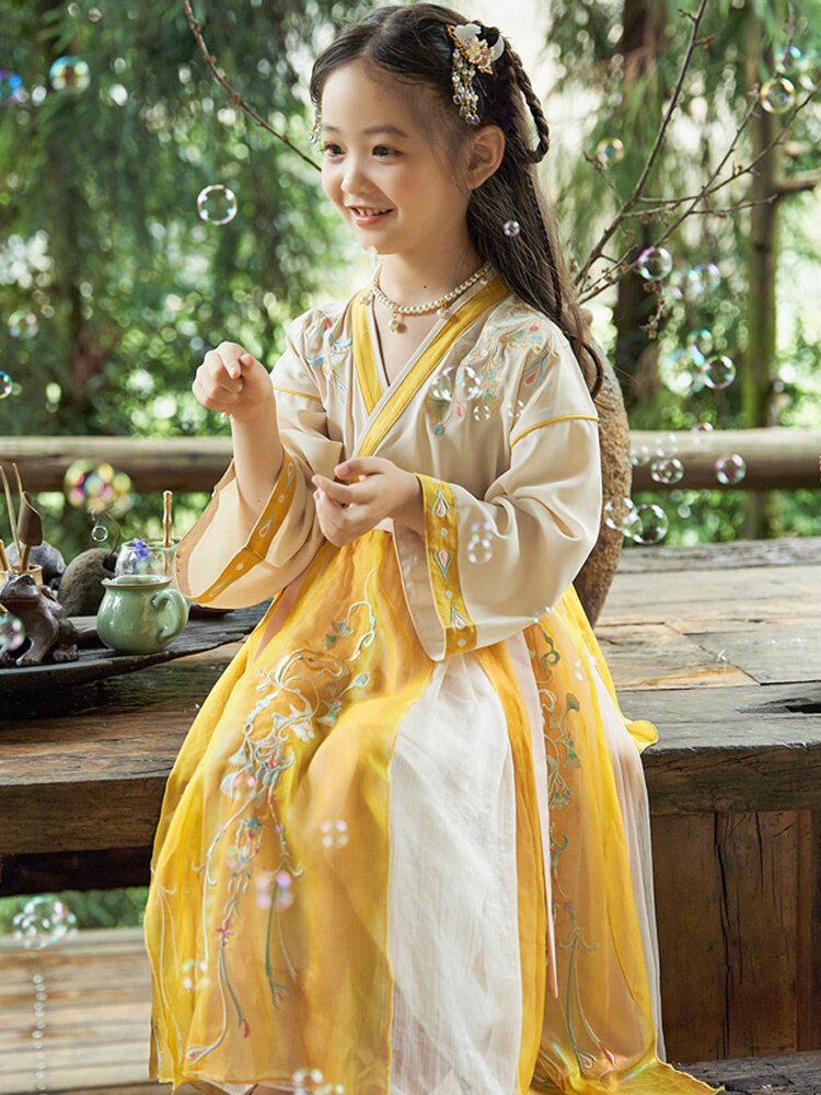 女童汉服春秋新品儿童交领魏晋襦裙宝宝古装中国风超仙小女孩唐装