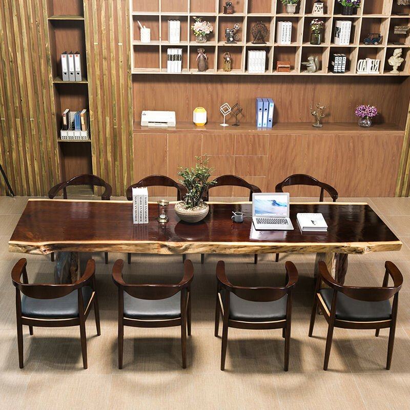 淘心意新中式大长桌实木整板桌椅简约现代不规则自然边茶台客厅餐