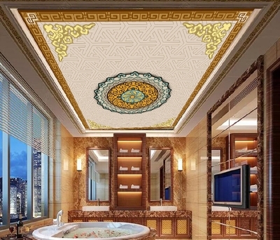 风格壁画客厅欧美民族x0745田园金色蒙古吊顶壁画w背景墙纸天花板