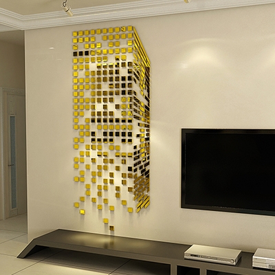 马赛克3立体亚克力墙贴画镜面玄关客厅电视背景墙贴墙壁上装饰品