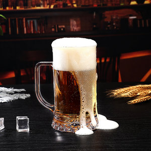 亚克力啤酒杯透明扎啤杯 塑料加厚菠萝pc杯带料把饮s大容量耐摔