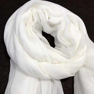 白色丝巾夏季薄款日系亚麻围巾女防晒j春秋纯色百搭棉麻防晒大披