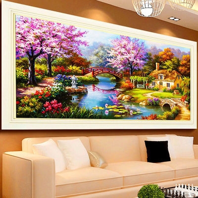 梦幻家园十字绣花园z小屋新款客厅欧式大幅风景山水画棉线绣满绣