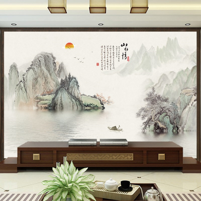 热销电视背景墙壁纸5d立体山水画