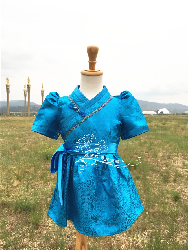 蒙古族儿童服装半袖夏季童装女童蒙古袍民族舞蹈六一演出表演薄款