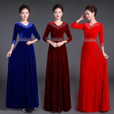 金丝绒大合唱礼服合唱服长裙女士成人中老年合唱团演出服装指挥服