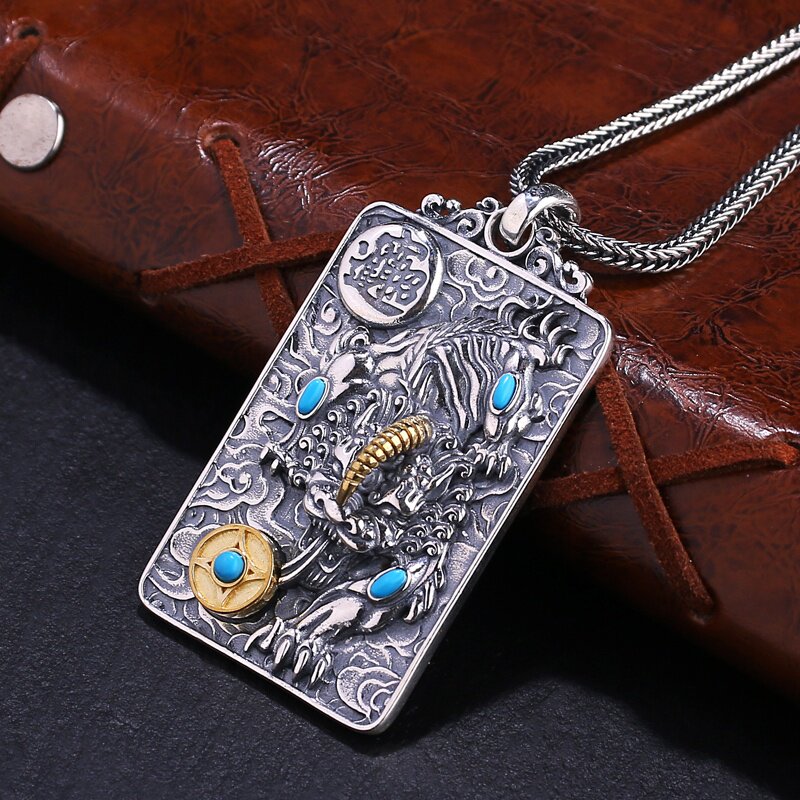 s925纯银招财金钱貔貅吊坠男士本命年霸气转运项链男人挂件配饰