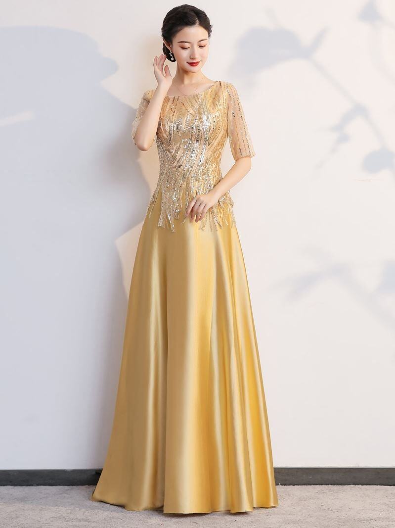 朗诵新款表演长裙气质中老年团红修身指挥合唱晚礼服主持演出服