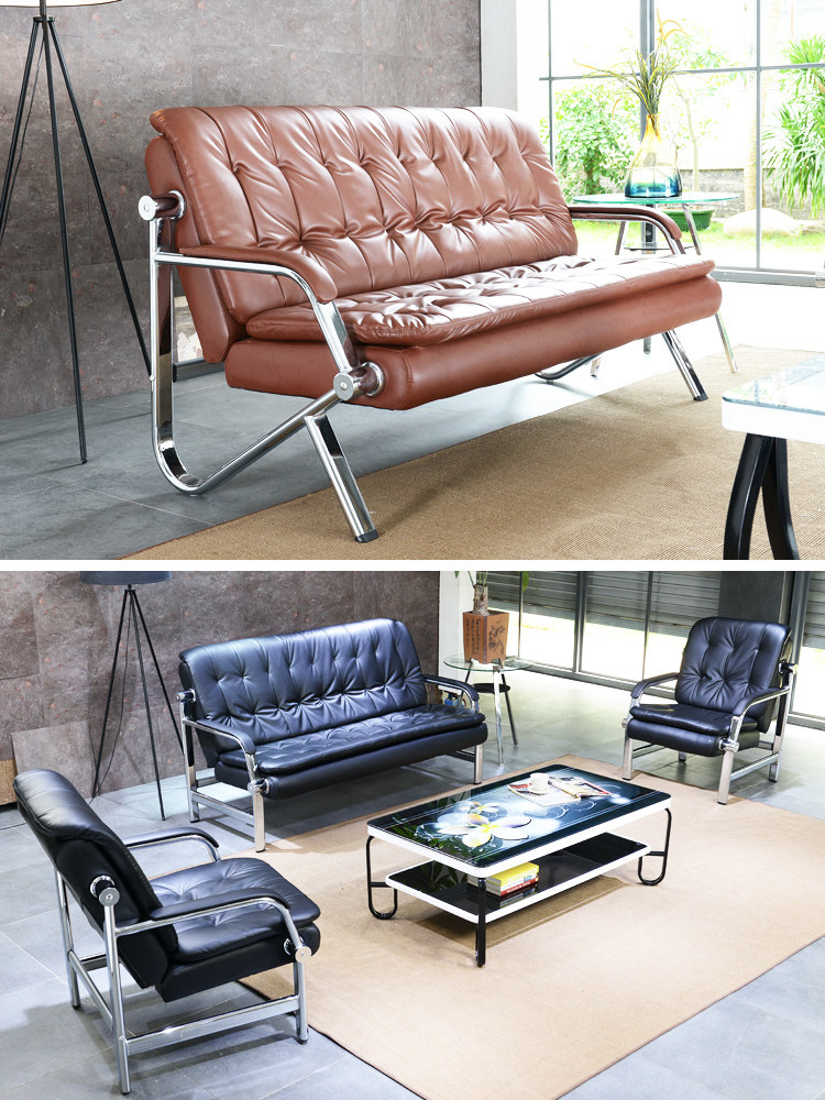 高档办公沙发三人位茶几组合简约现代家具商务会客不锈钢办公室沙