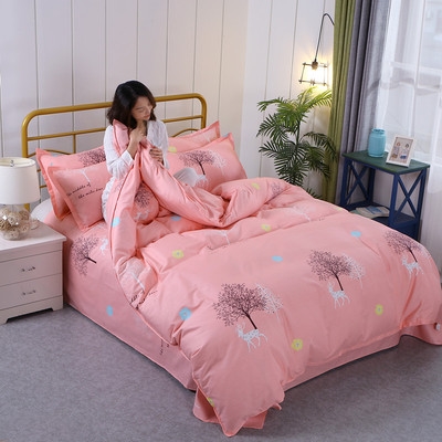 纯棉四件套斜纹棉布被套床单全棉单双人床被罩被单三件套床上用u