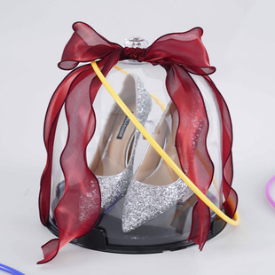 装藏婚鞋鞋盒子套圈圈带锁神器游戏结婚玻璃罩成品婚礼亚克力透明