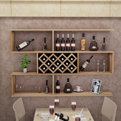 菱形简易红件墙悬挂式组装墙壁红柜创意简约格隔板式酒酒柜摆挂架