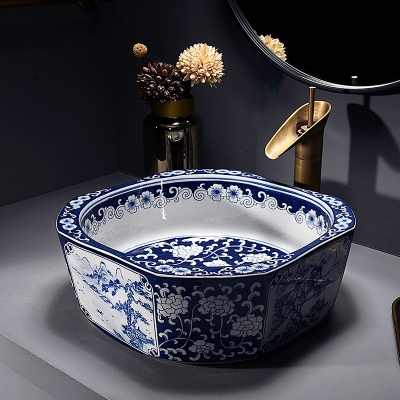 青花瓷洗手盆家用图片