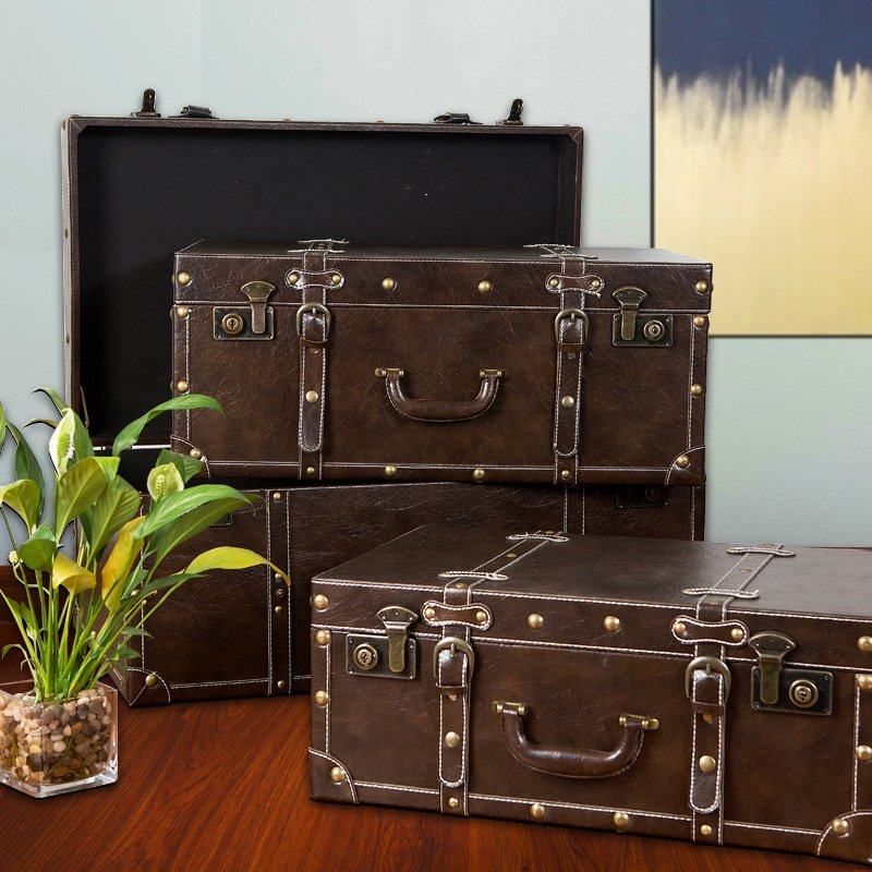 复古箱子收纳储物行李箱怀旧r老式仿古民国皮箱橱窗陈列摄影道具