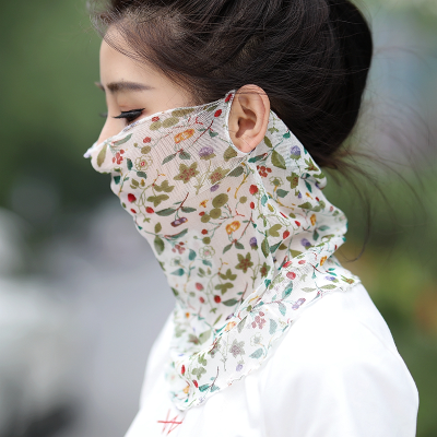 夏季挂耳防晒面纱真丝围脖套丝巾女t蚕丝薄款遮脸全脸护颈脖巾脖