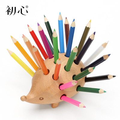 初心北欧大容量办公笔筒文艺木头笔座木制简约可爱儿童收纳笔插大