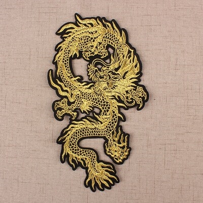 金色对龙刺绣g衣服贴图案布贴袖子修补名族风补丁羽绒裤子百搭大