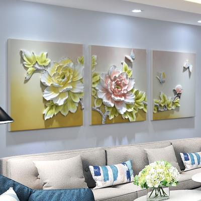 挂3装饰立体画餐厅背景中式客厅沙发现代墙壁画q牡丹卧室新浮雕画