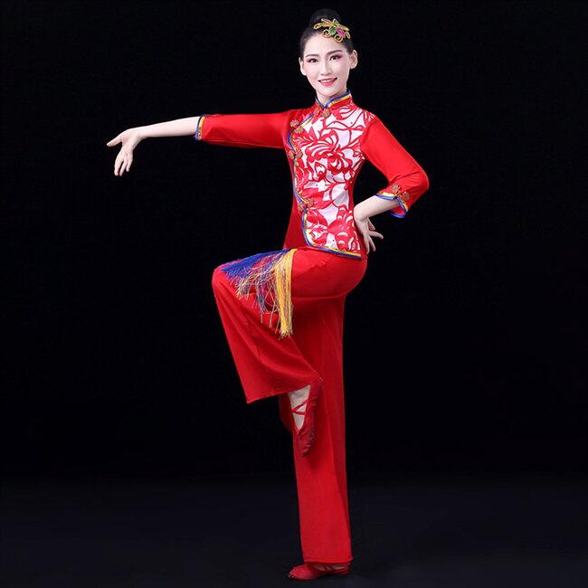腰鼓队新款剪纸秧歌服演出服成人2021女中国风喜庆广场舞蹈套装
