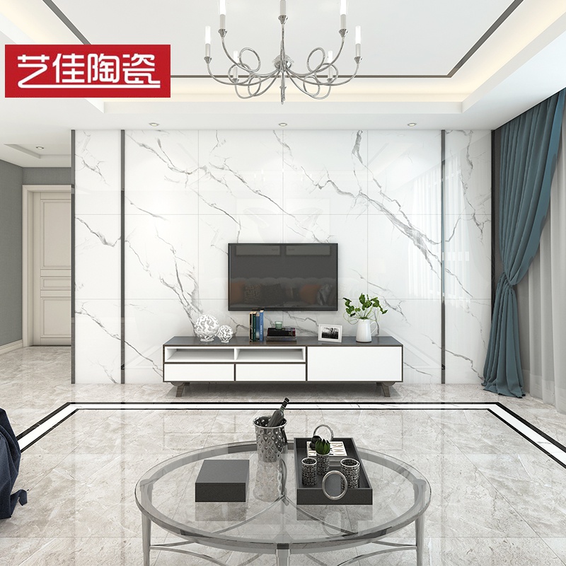 影视墙造型 现代简约_现代简约微晶石电视背景墙瓷砖爵士白仿大理石