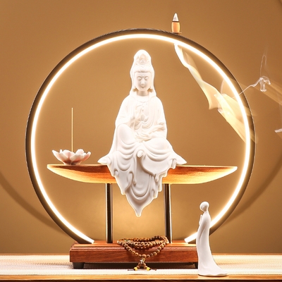 禅意新中式观音菩萨陶瓷工艺品佛像家用供奉摆件如意观音p家居装