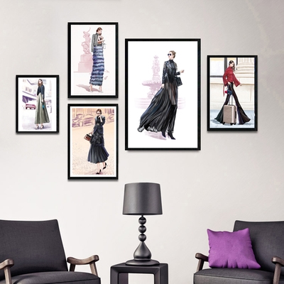 女装服装店装饰画背景墙壁画试衣间时c尚创意抽象婚纱女孩挂画壁