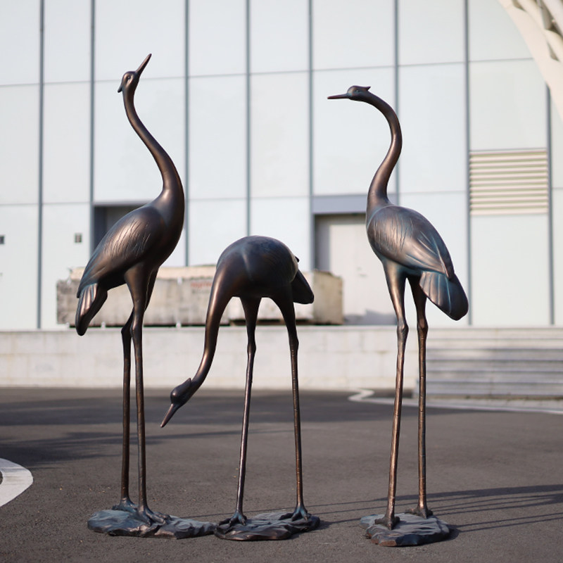 仿铜仙鹤雕塑房地产大水池假山模型装饰室外玻璃钢丹顶鹤园林摆件