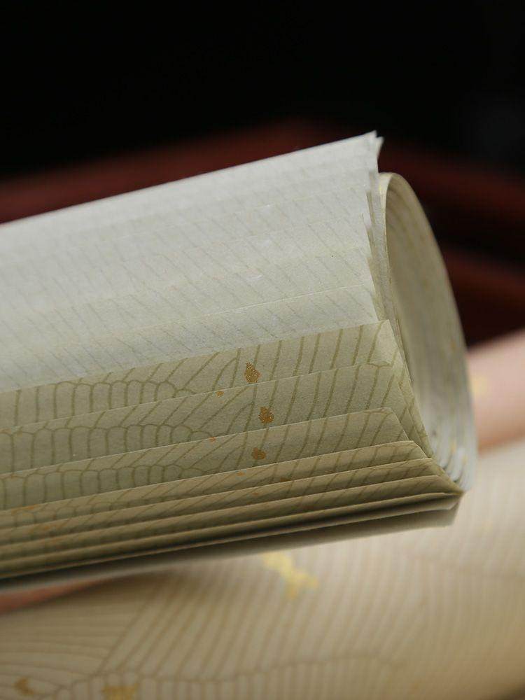 手工宣纸四尺六尺对开整张条屏仿古洒金蜡染半生半熟叶纹笺小楷