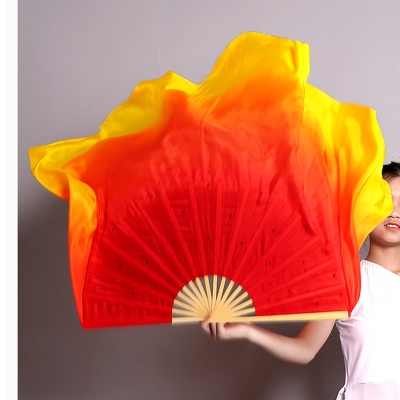 真丝扇子红色渐变双面跳舞广场舞蹈道具演出扭秧x歌海派头青亮片