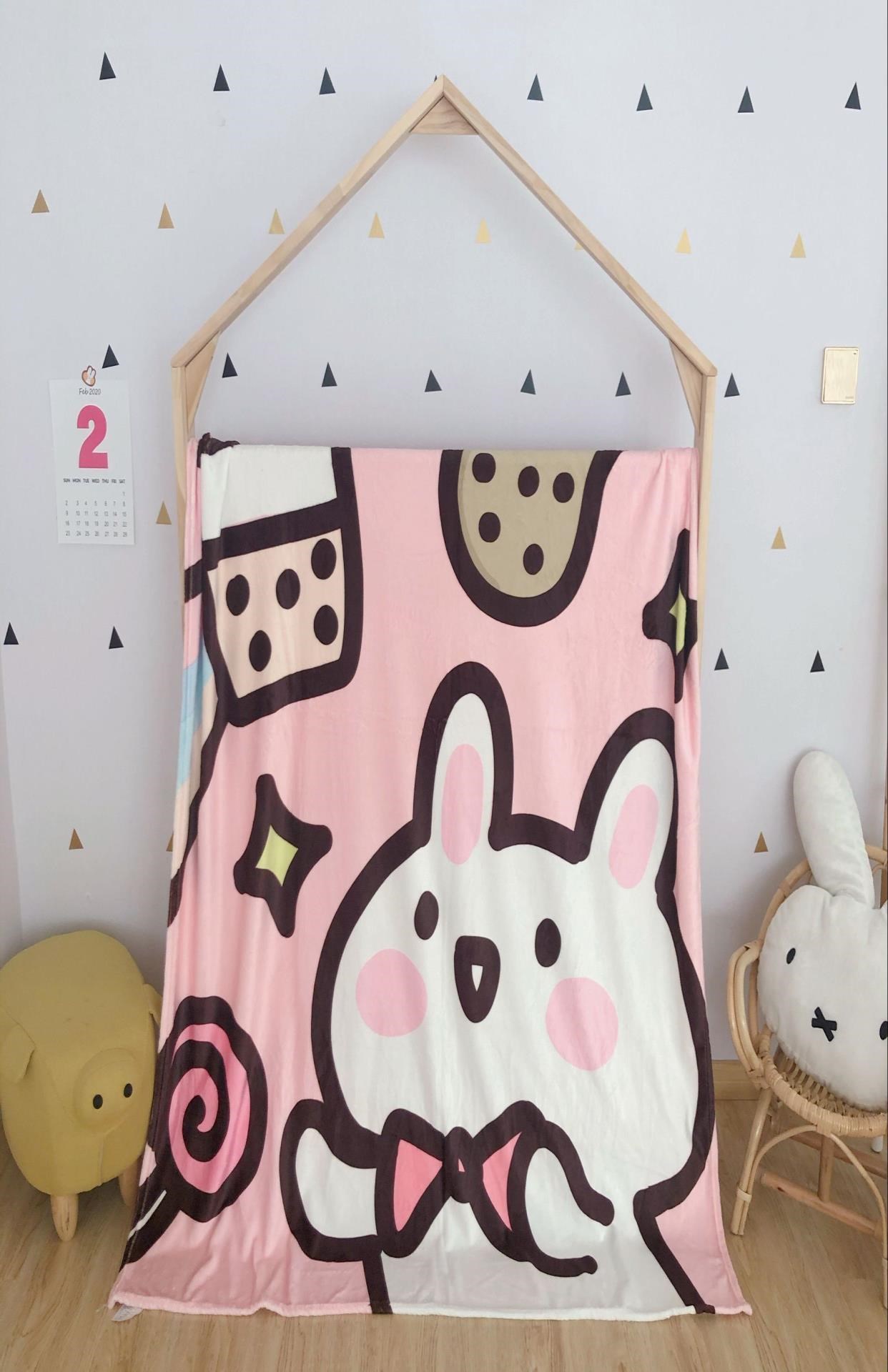 ins风卡通可爱兔兔毛毯金貂绒单层毛毯绒毯子四季盖毯秋冬季床单