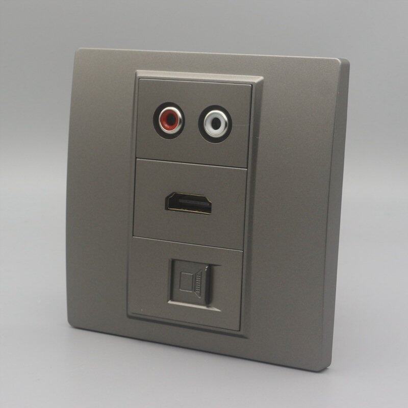 电脑多媒体墙壁面板深灰色86型hdmi高清直插网络带av莲花音频插座