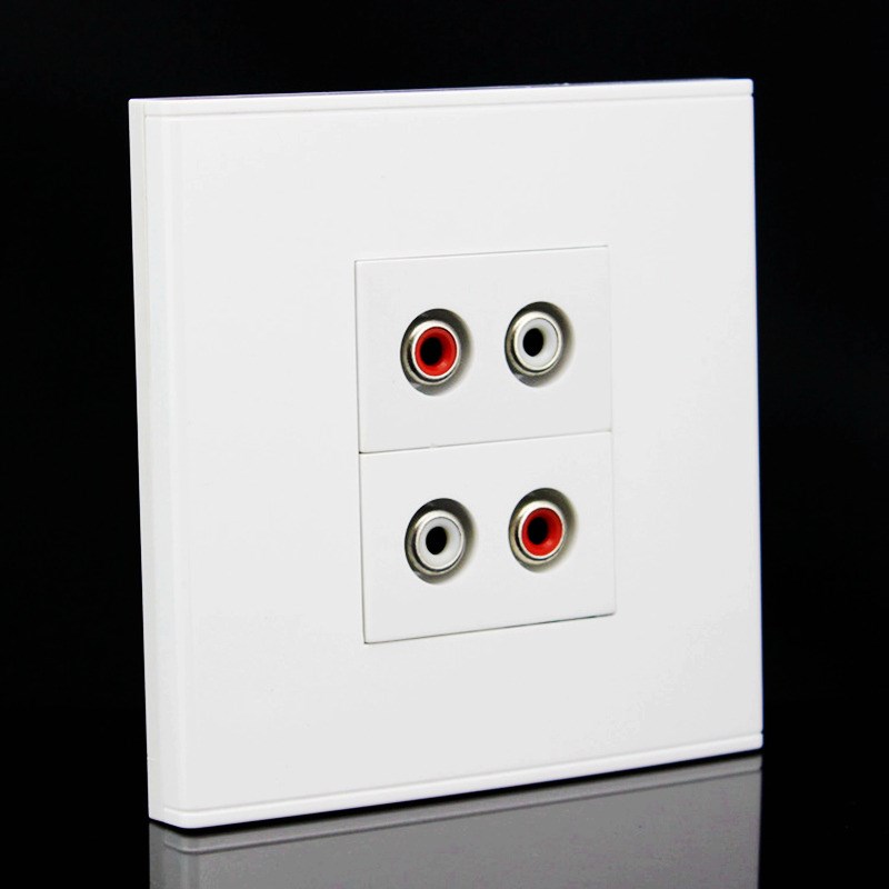 86型av直插音频插座面板板音频开关 2个墙壁红白双面莲花av对插