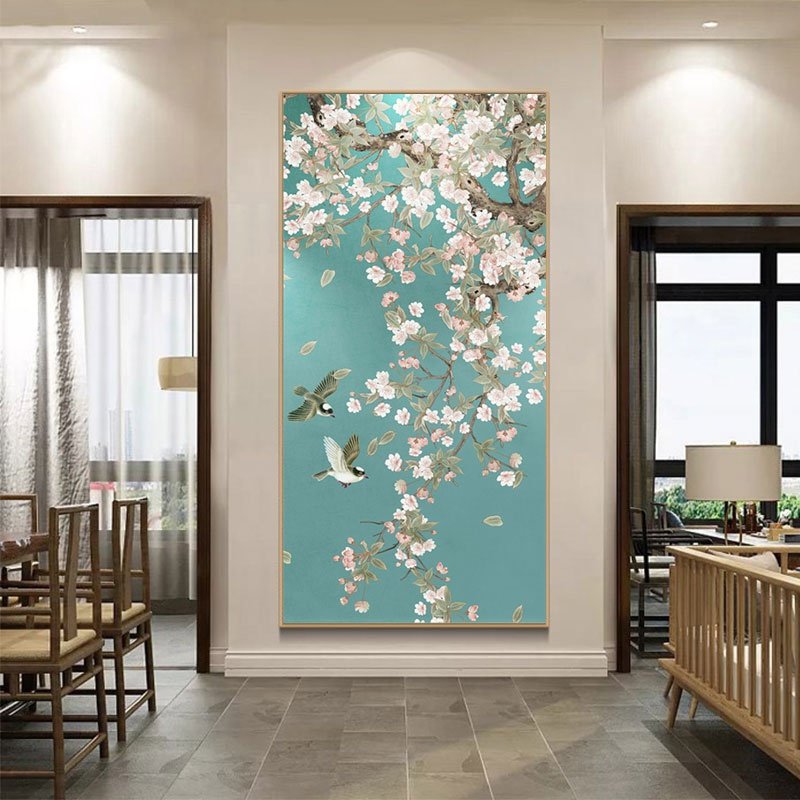 2021新款十字绣客厅玄关竖版手工自己刺绣鸟语花香线绣2020秀小件