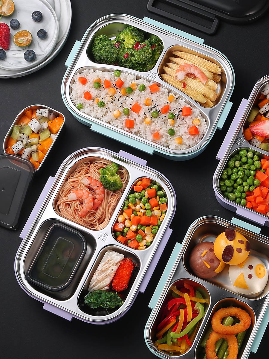 304学生分格饭盒加大加深成人不锈钢便当盒食堂打饭分隔餐盒大号