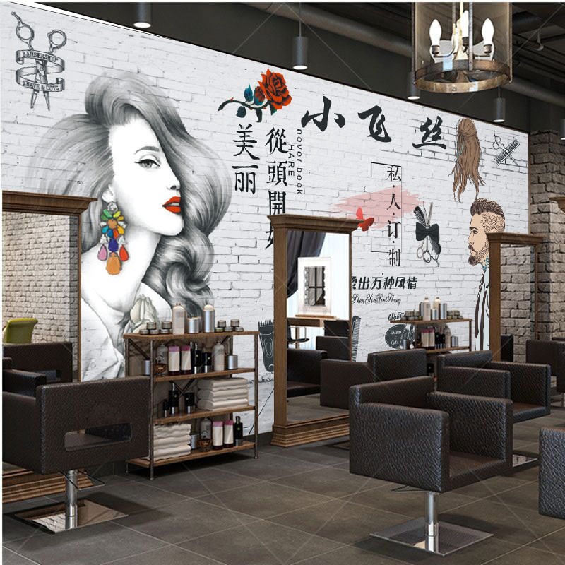 美发店背景墙壁纸沙龙发廊墙纸图片