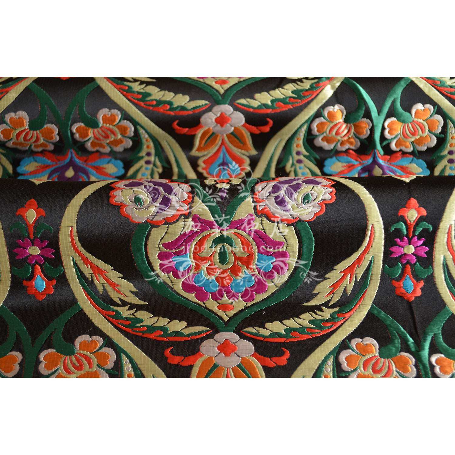 环抱汉服古装高级织锦缎重机提花重磅花黑色口金包面料刺绣花2020