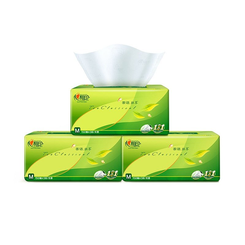 抽纸纸巾餐巾纸印花茶语经典130抽纸巾心心相印18包