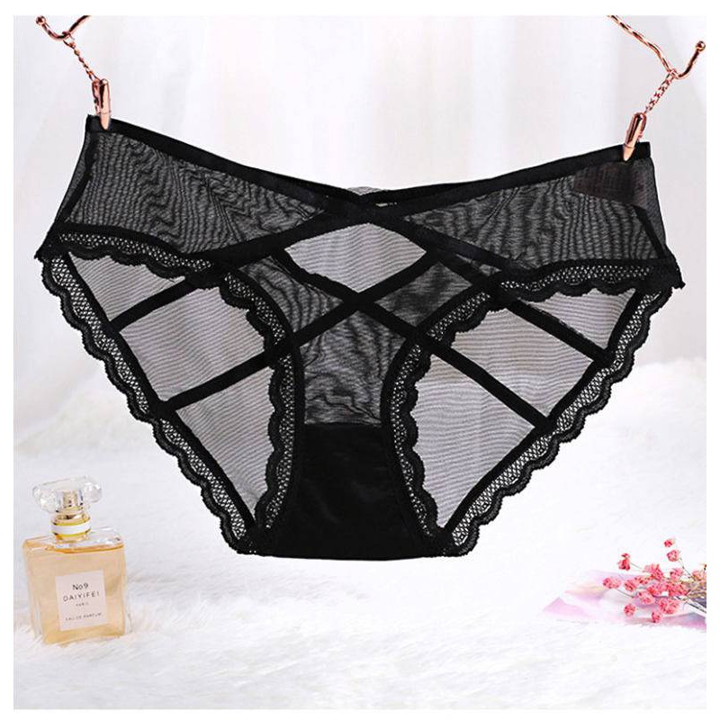 维密主播m联名欧美无痕超薄网纱女士性感内裤女蕾丝透明三角裤低