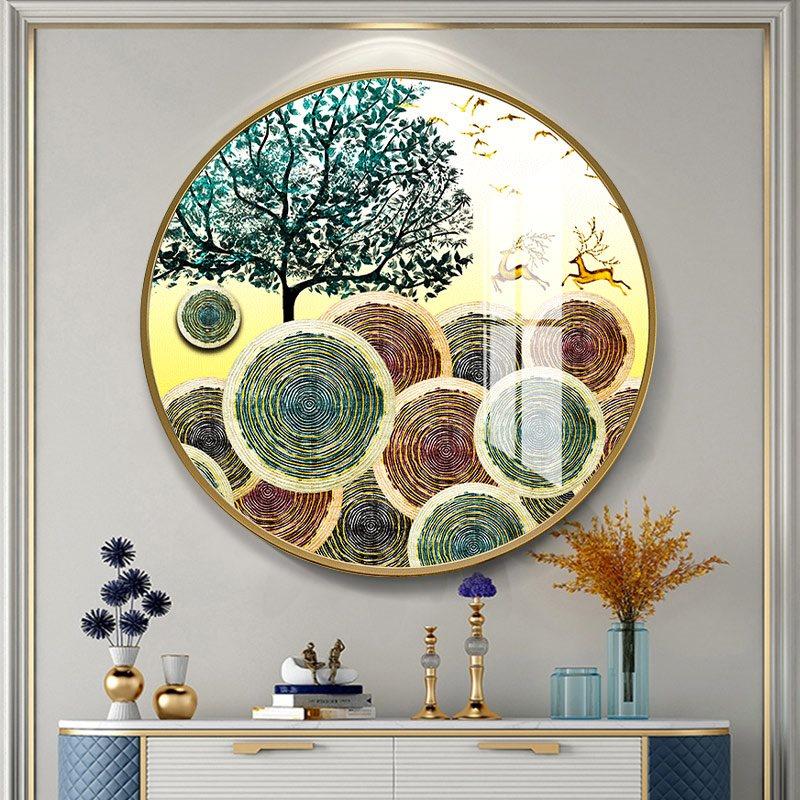圆形北欧客z厅入户玄关装饰画壁画轻奢走廊过道墙现代简约晶瓷挂