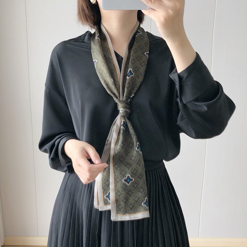 知性复古长条双层丝巾女真丝蚕丝时尚高端领巾搭衬衫西装e装饰腰
