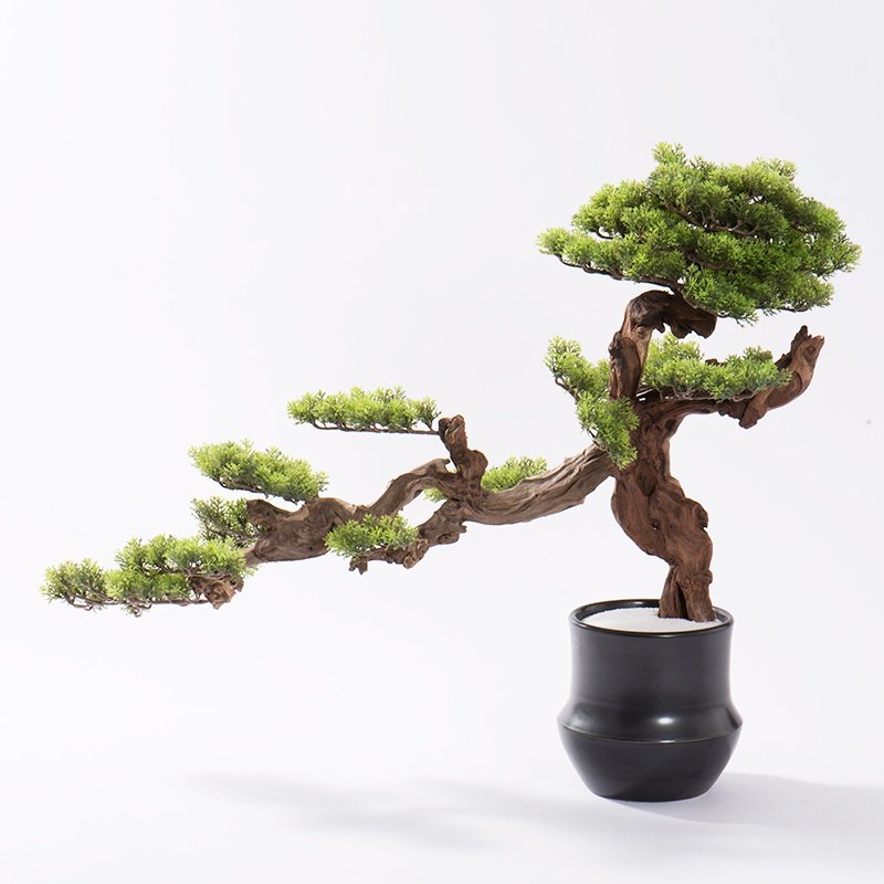 中式迎客松盆景摆件会所酒n店别墅装饰罗汉松书房茶室茶几仿真松