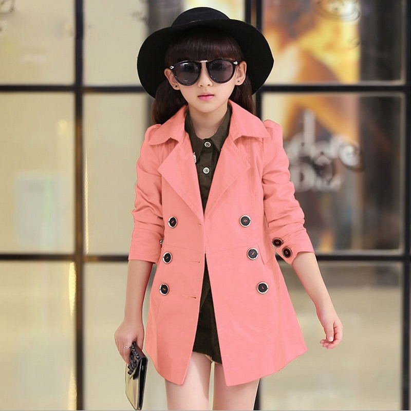 女童风衣外套新款韩版中大童纯棉中y长款洋气女孩子学生儿童上衣