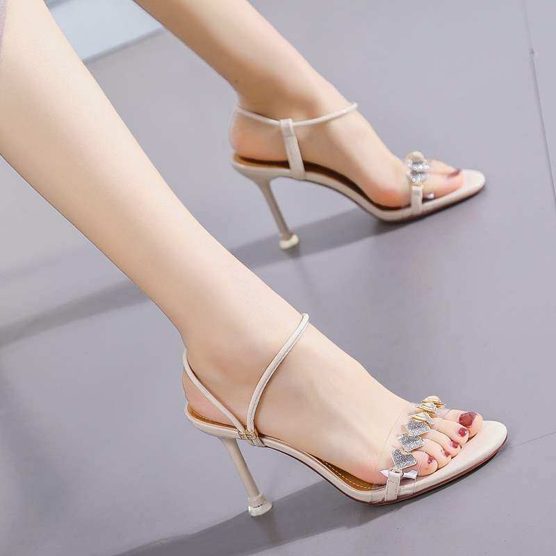 一字带透明露趾凉鞋仙女风2020年新款夏季h网红百搭时尚细跟高跟